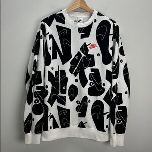 Nike Picasso Swoosh Print Sweatshirt Black White Mens Medium Tall Bold